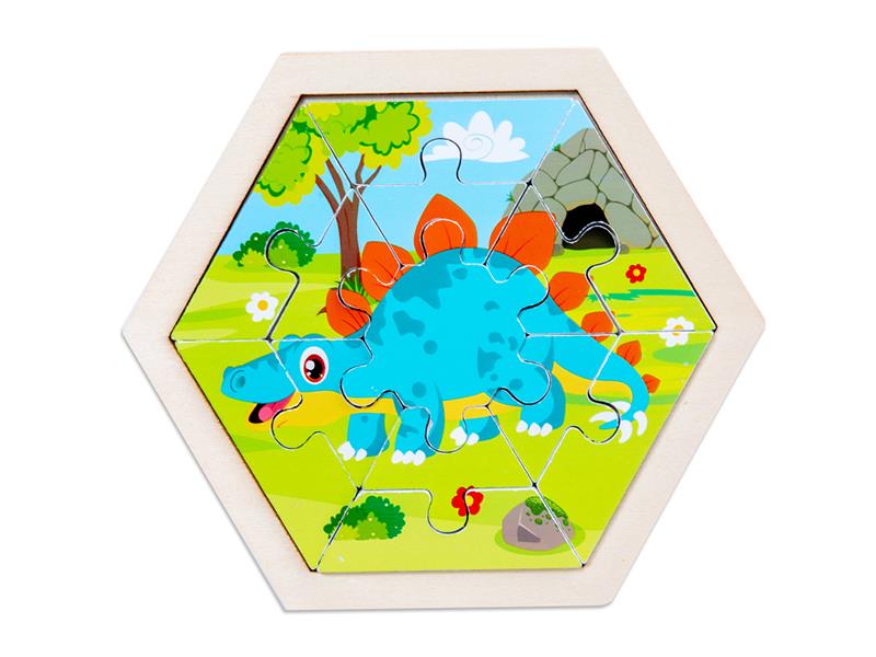 Wooden Hexagonal Puzzle - Stegosaurus