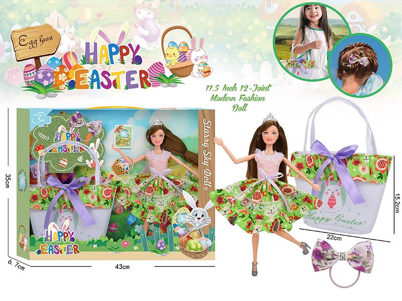 Easter Theme 11.5" 12-Joint Fashion Doll With Hair Tie, Handbag