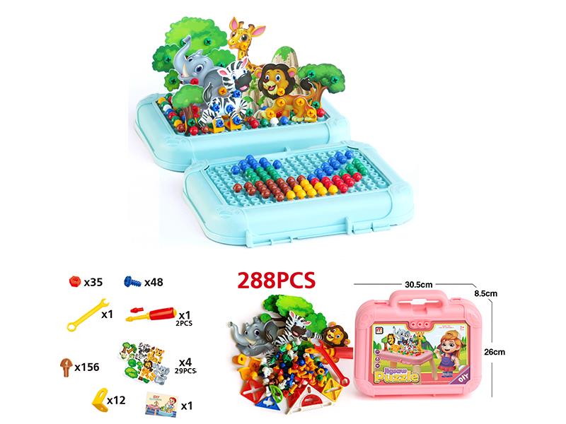 Animals Stereoscopic Jigsaw,Mushroom Nail DIY Assembly Tool Box (288PCS)