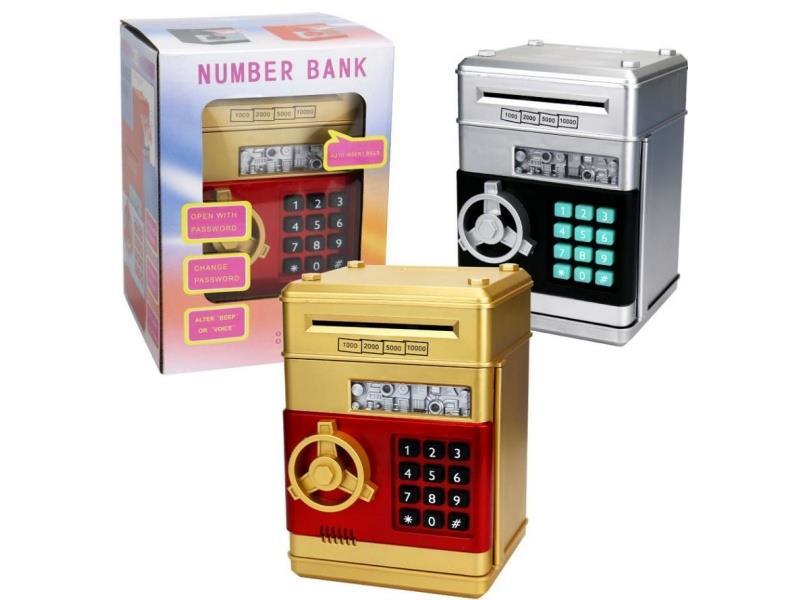 Small Door Luxury Edition - Mini Safe, Cartoon Atm, Electric Password Deposit, Automatic Money Rolling Machine, Coin Piggy Bank, Simulation And Puzzle Toy (2 Colors, Gold, Silver)