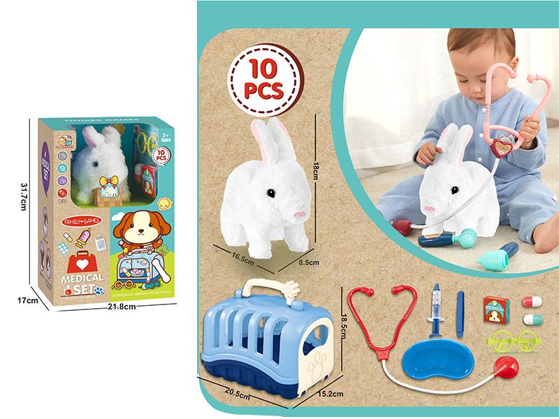 Electric Plush Pet Rabbit Doctor Set 10pcs