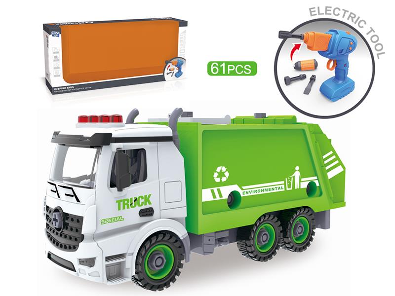 Electric Drill DIY Screw Building Blocks City Garbage Truck