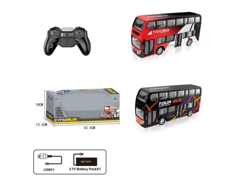 Four-Way Remote-Controlled Double-Decker Bus + Lighting (Electricity Included)