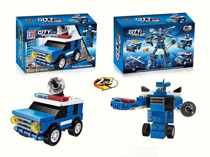 47PCS Pill Back Transformable Police Building Block Vehicle