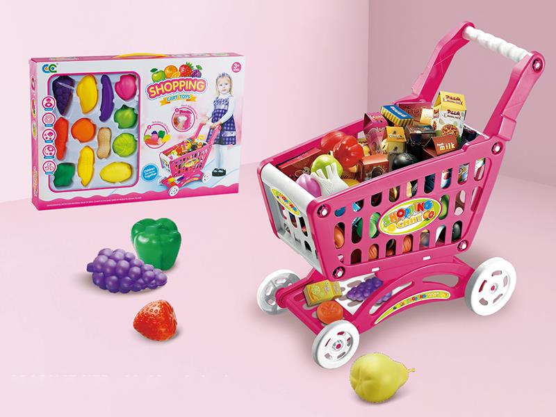 Shopping Cart With Fruits And Vegetables Set