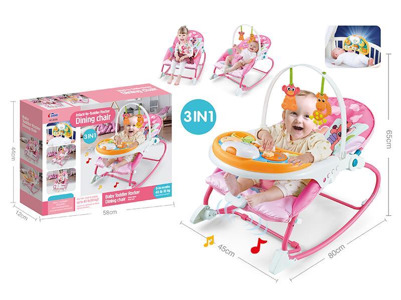 3 In 1  Music Vibration Baby Bouncer+Dining Chair+Music Bedside Light