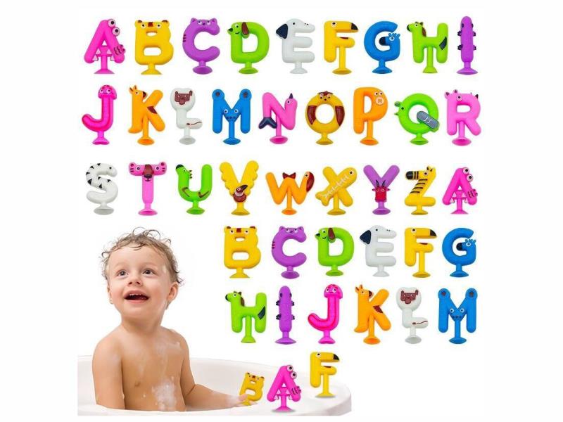 Montessori Early Education English lLetter Suction Cup Toys, Children's Educational Letter Toys, Bathroom Water Play Animal Suction Cups