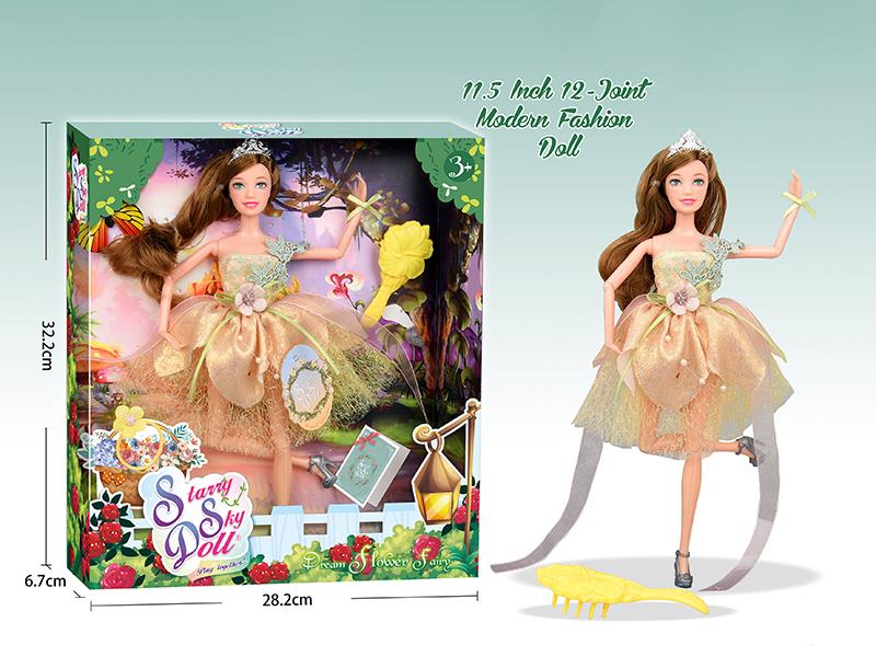11.5 Inch 12-Joint Modern Fashion Doll With Comb, Crown, Hair Elastic, Butterfly, Wish Card