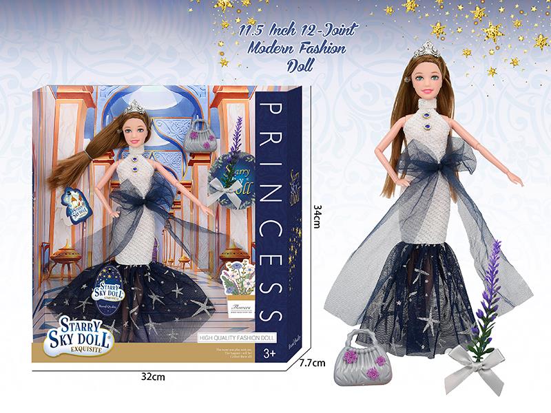 11.5 Inch 12-Joint Fashion Doll With Handbag, Bouquet , Crown