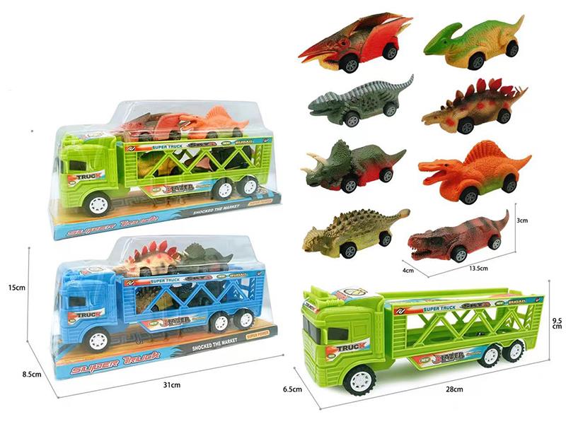 Friction Truck With 4 Pull Back Dinosaur Cars
