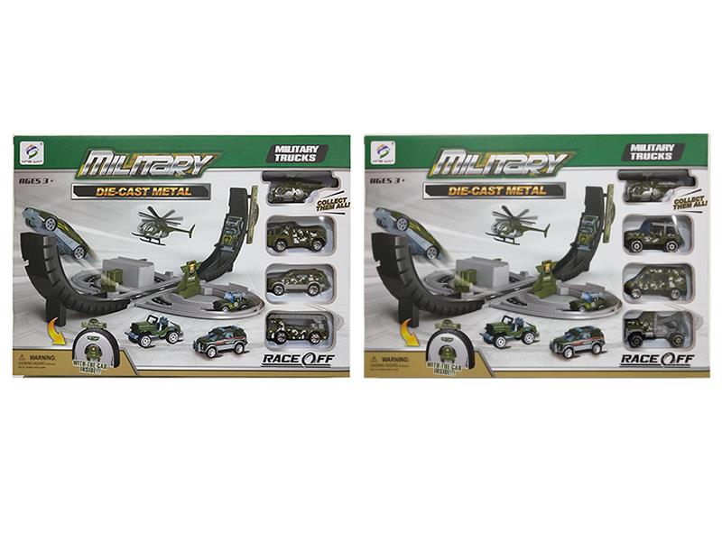 Mini Alloy Military Trucks Toy Deformable Tire Parking Lot