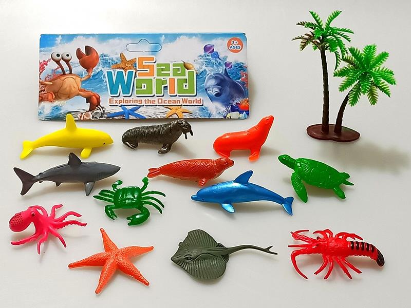 PVC Spray-Painted Solid Sea Animals 12pcs + Coconut Tree