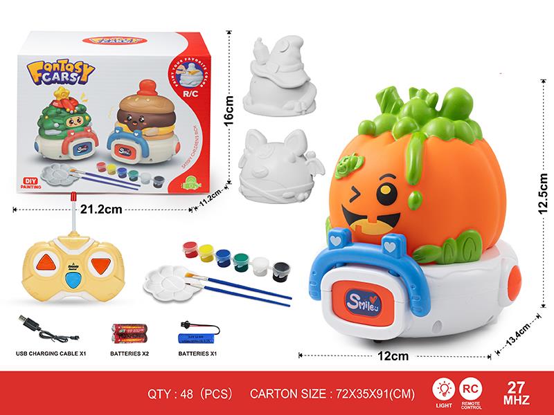 27Mhz DIY Painting 2-Channel Remote Control Halloween Series Vinyl Car(With Lights) 1 Changing 3(Including Batteries)