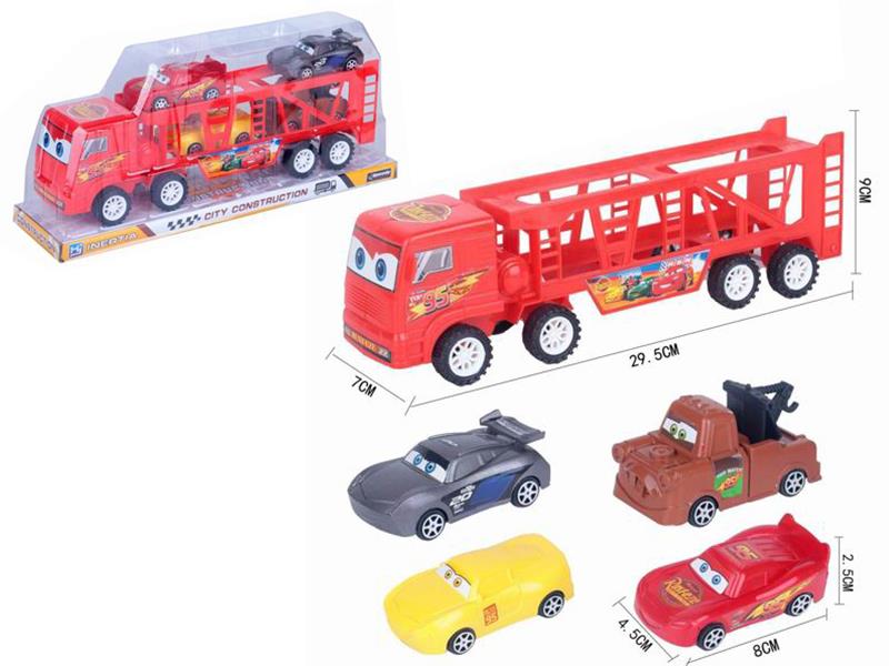 Friction Double-Decker Transport Truck With 4 Small Cars