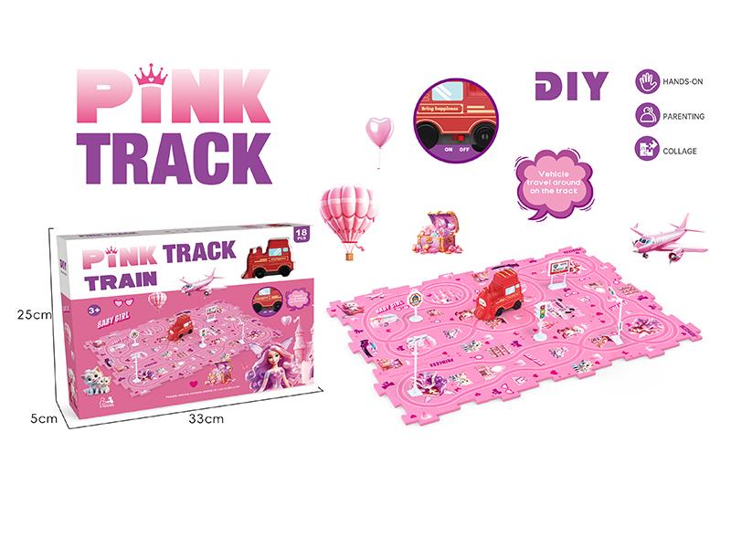 DIY Pink Theme Puzzle Track Car(18PCS)