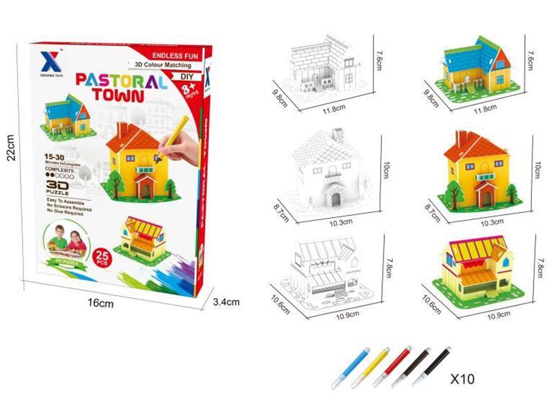 DIY Coloring Pastoral Town 3D Puzzle