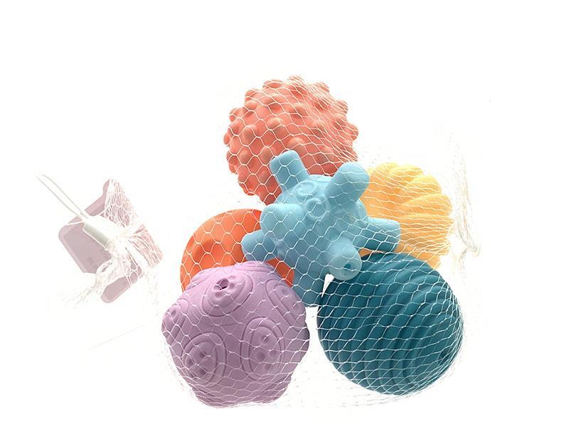 6 Pieces Of Round, Hand-Feel Rubber-Lined Bath Toys