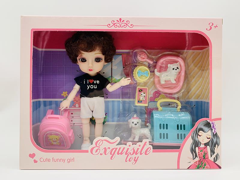 6 Inch 13-Joint Doll With Pet Set