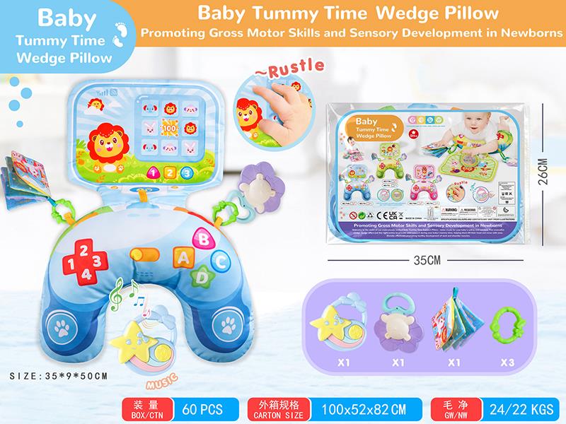 Baby Tummy Time Wedge Pillow With Music Box(Blue)