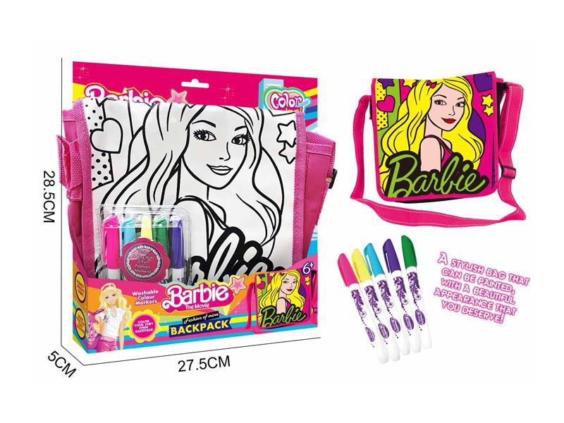 Barbie DIY Coloured Drawing Painting Backpack(5 Colour Washable Pen)