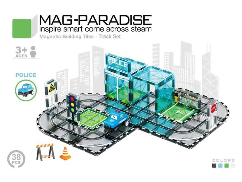 38PCS Mini Track Magnetic Building Blocks - Police