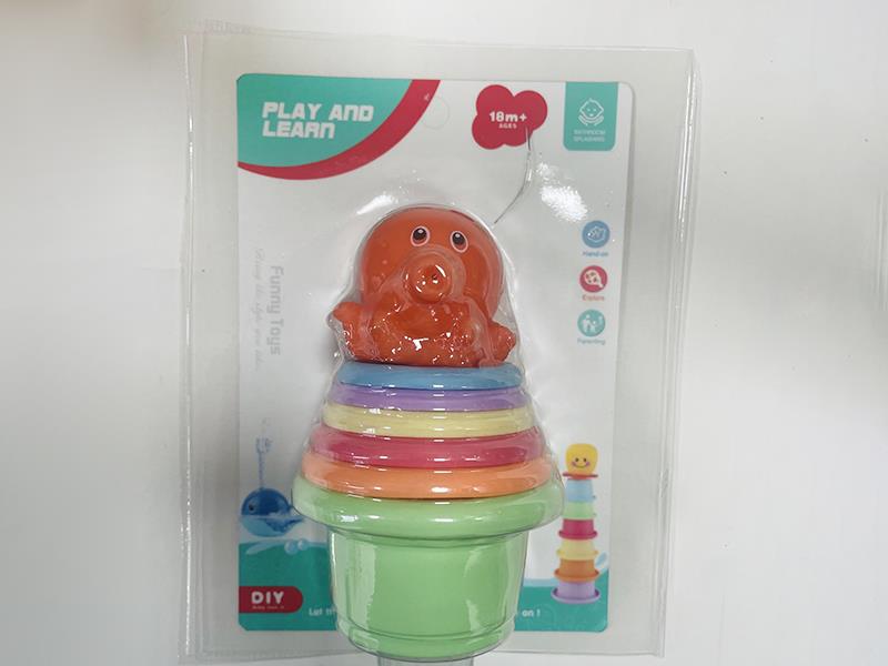 Soft Plastic Octopus Stacked Cup Bath Toys