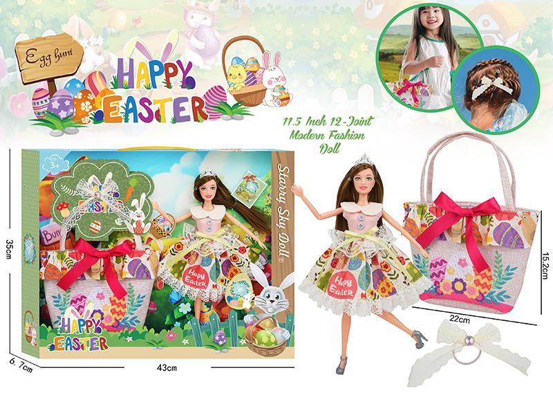 Easter Theme 11.5" 12-Joint Fashion Doll With Hair Tie, Handbag