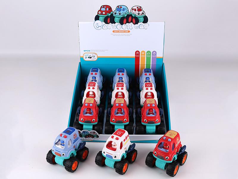 Friction Cartoon Off-Road Police Cars, Ambulances, Fire Trucks 9pcs