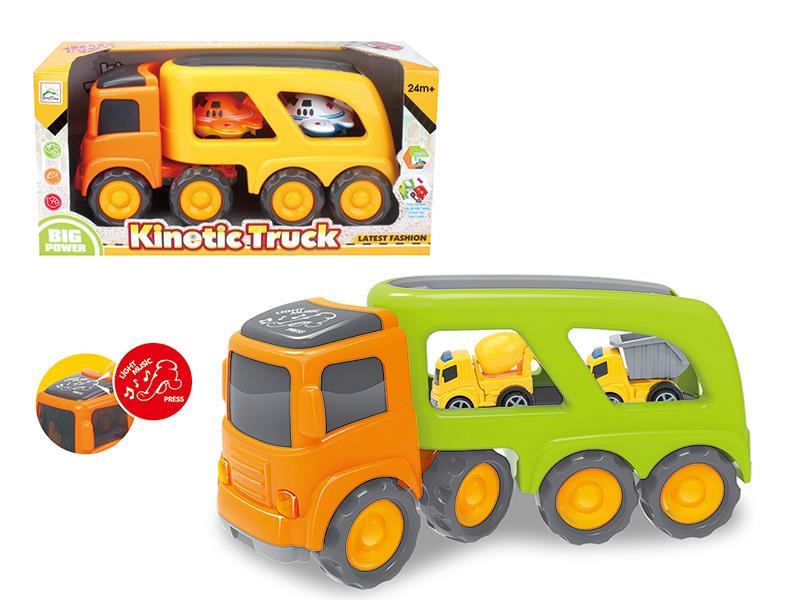 Friction Cartoon Trailer Transport Car With Light And Music(With 2 Slide Cartoon Engineering Truck)