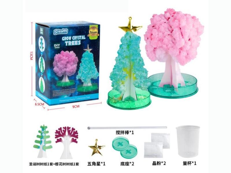 The Scientific Experiment growth Tree Features A Green Christmas Tree And A Pink Cherry Blossom Tree