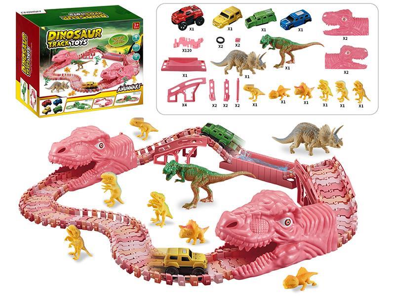 Pink Dinosaur DIY Track Electric Car 151pcs