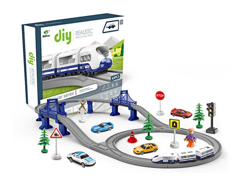 64PCS DIY B/O Urban Rail Train With Lights +Ic Traffic Lights