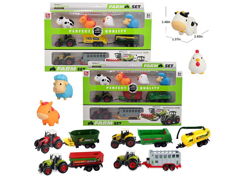 Slide Alloy Farm Tractor + Vinyl Animals