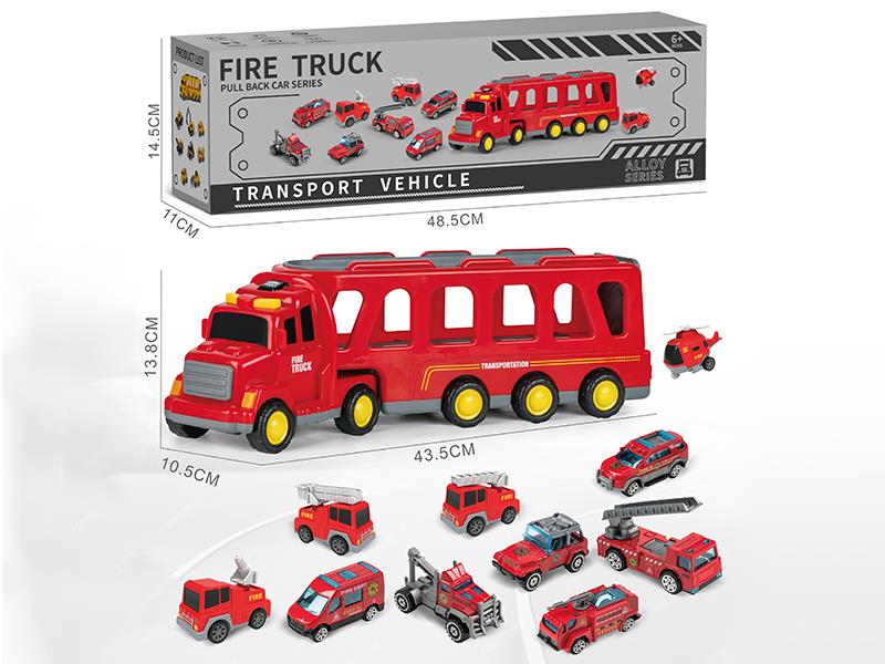 Friction Transport Vehicle With Lights And Music(4 Pull Back Cars, 6 Slide Alloy Cars)