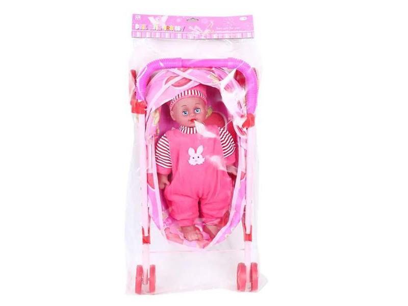 14 Inch Cotton Body Doll With Iron Stroller