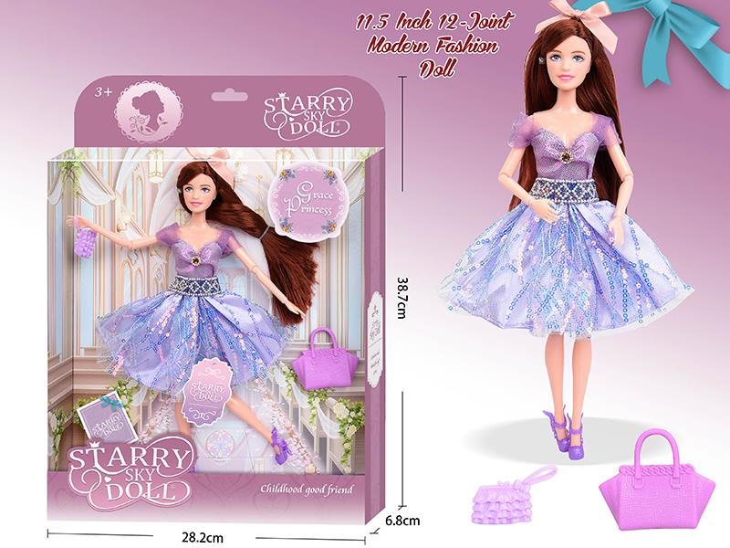 11.5 Inch 12-Joint Modern Fashion Doll With Bow Headdress, Handbag*2, Wish Card