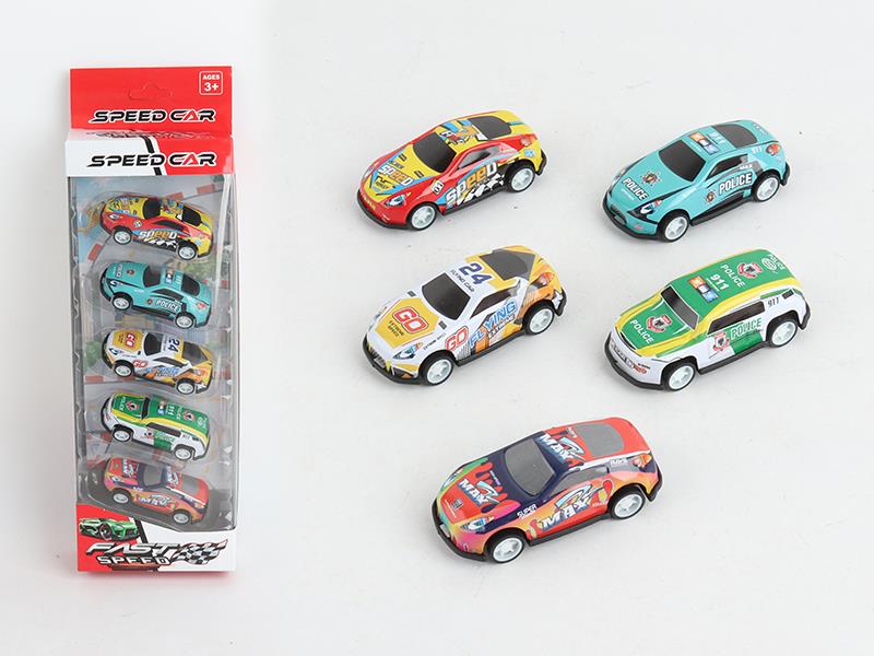 5pcs Pull Back Iron Car(Race Car,Police Car)