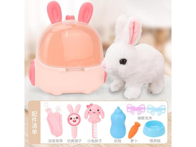 Pet Rabbit Backpack, Toy Dressing Set, White Rabbit