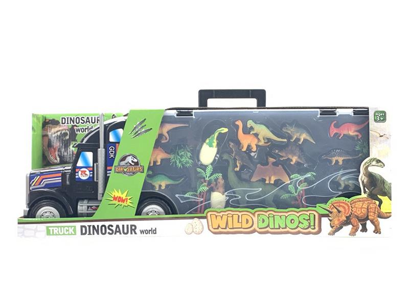 Storage Container Truck With 12 Dinosaurs, 1 Large Dinosaur, 2 Dinosaur Eggs, 4 Grass