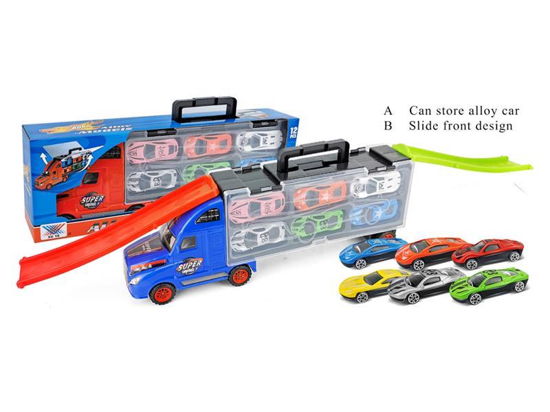 Alloy Container Truck+12 Cars+Slide
