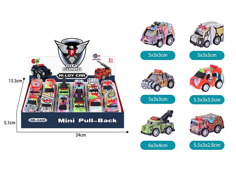 Mini Q Version Graffiti Pull Back Alloy City Cars 12pcs
