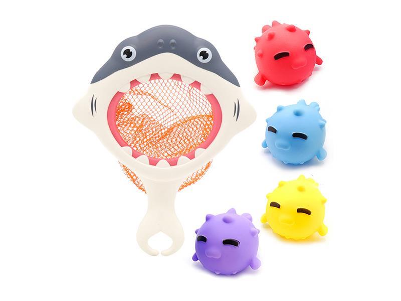 White Shark Net Fishing+4 Small Pufferfish