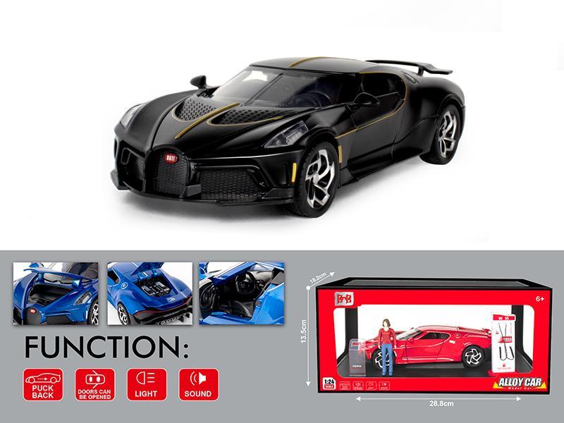 1:24 Bugatti Pull Back Alloy Car With Sound And Lights(4 Doors Can Be Opened)