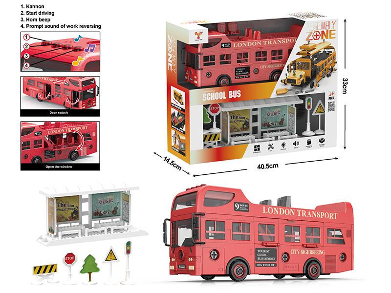 DIY Assembly Acousto-Optical Friction Double-Deck Open Air Bus(Compatible With Small Particle Blocks)