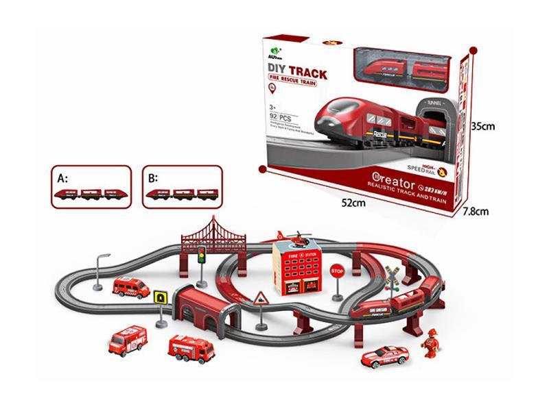 92PCS B/O Fire Rail Train Set (Track With Sound)