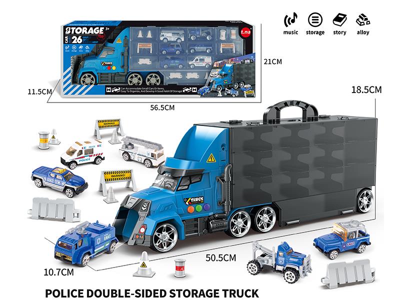 Storage Container Truck With Sound And Light + Alloy Police Cars + Guidepost