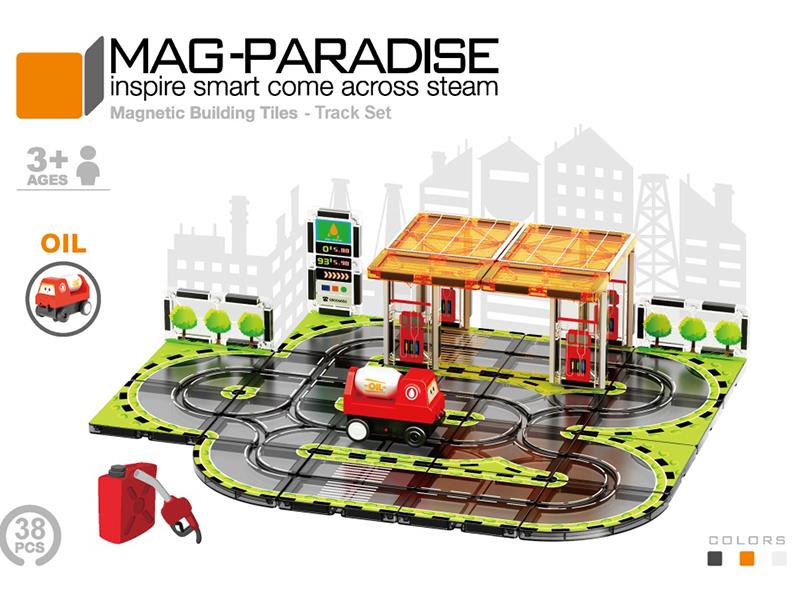 38PCS Mini Track Magnetic Building Blocks - Oil Station