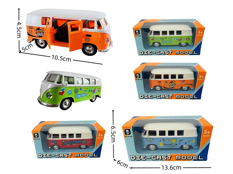 1:36 Pull Back Alloy Simulation Retro Bus(Two Doors Open)