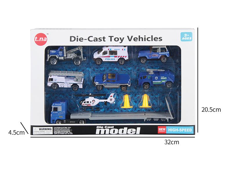 Alloy European Style Trailer With Helicopter And 6 Police Cars