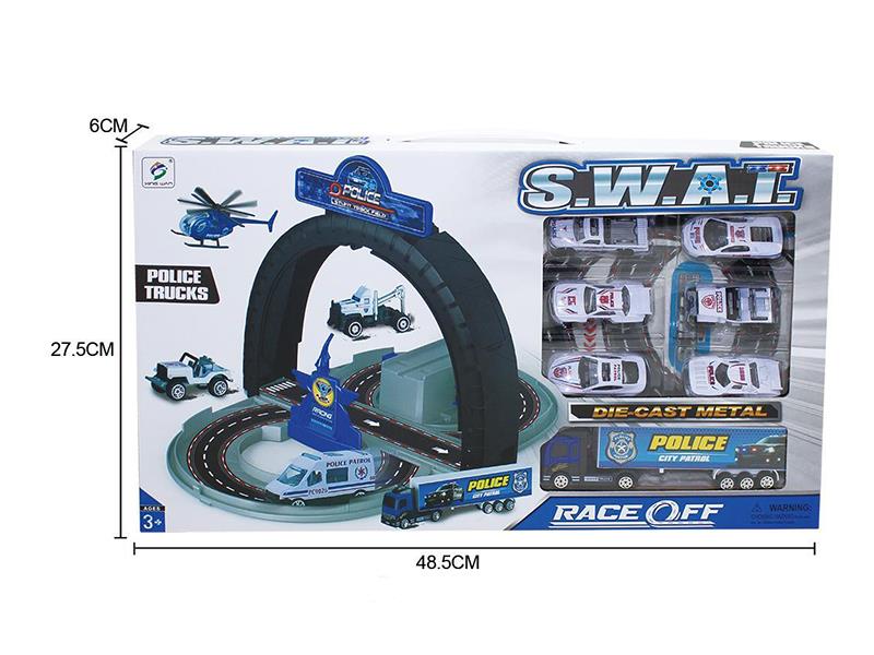 Mini Alloy Police Cars Toy Deformable Tire Parking Lot Set
